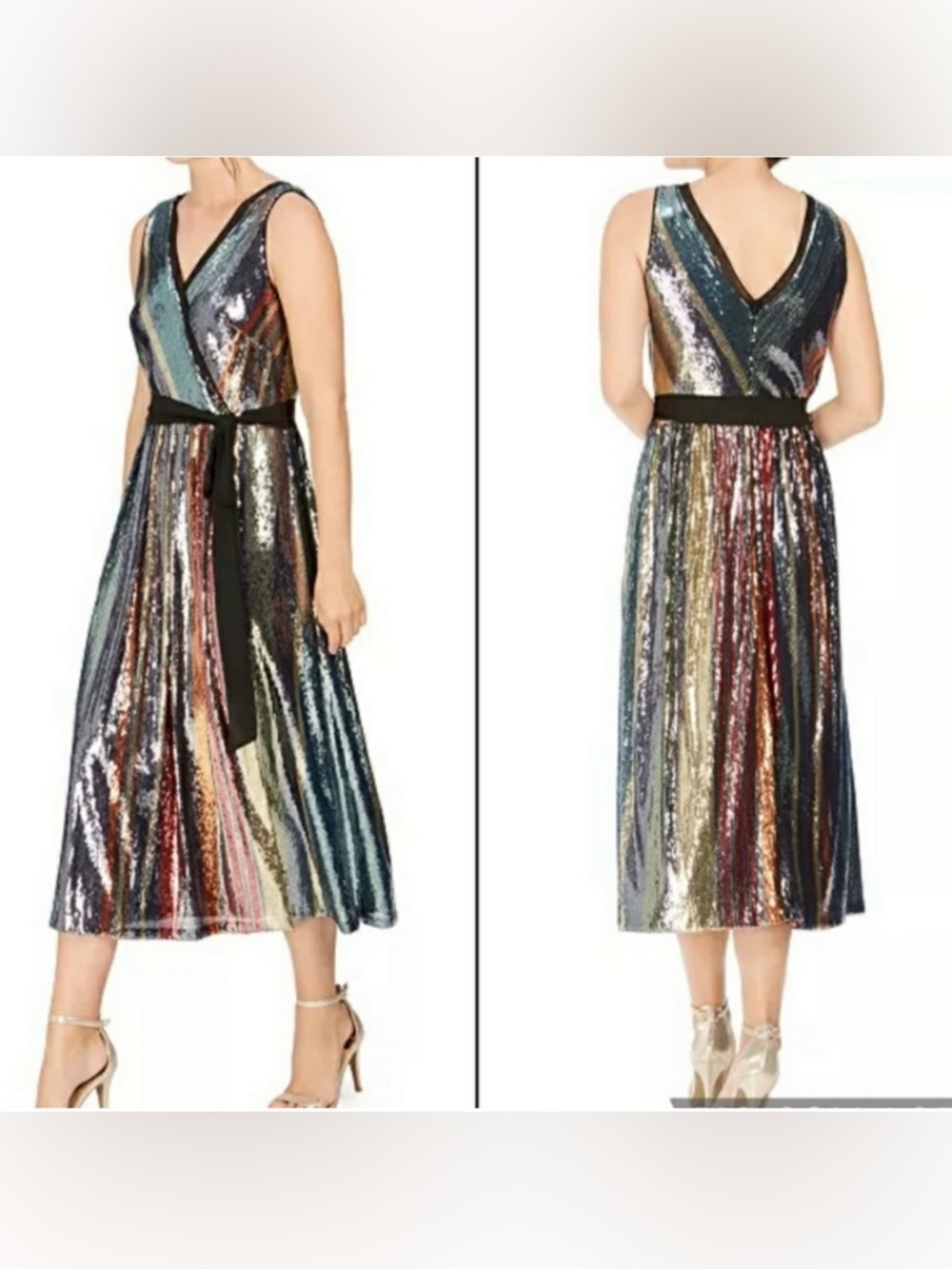 Julia Jordan Multicolor Sequin Midi Dress Sleeveless Size 4